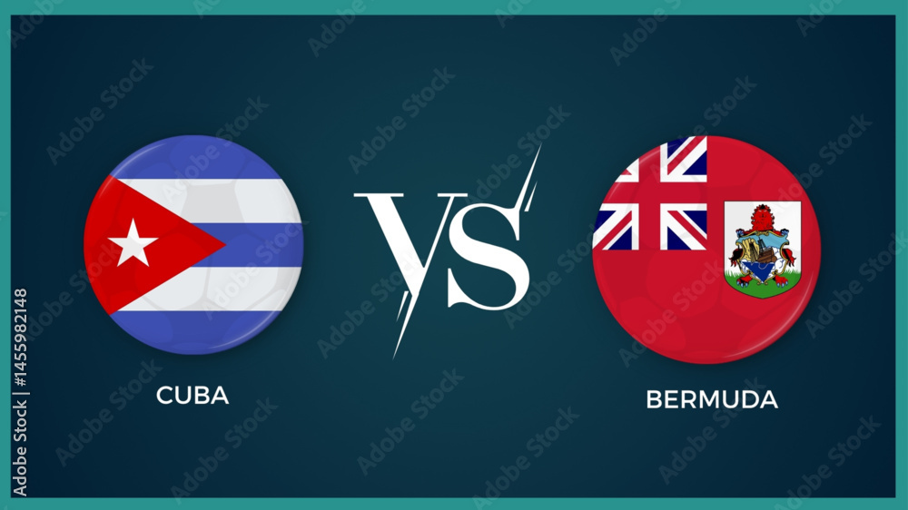 Obraz premium cuba vs bermuda flag in circle for concacaf champions cup sports banner. vector illustrator
