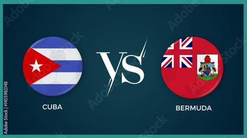 cuba vs bermuda flag in circle for concacaf champions cup sports banner. vector illustrator