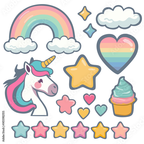 set of a cute unicorn vector. Isolated on a white background