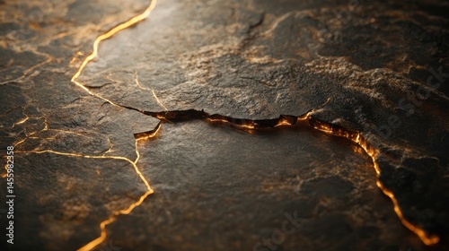 Glowing Cracks in Dark Stone: Abstract Texture