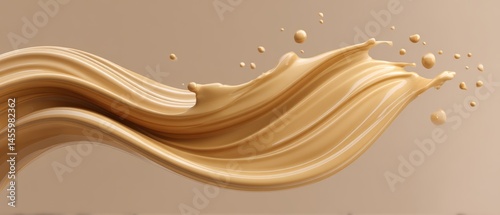 Obraz na płótnie A smooth, flowing wave of beige liquid splashes artistically against a matching background, creating a dynamic and elegant visual effect. w salonie