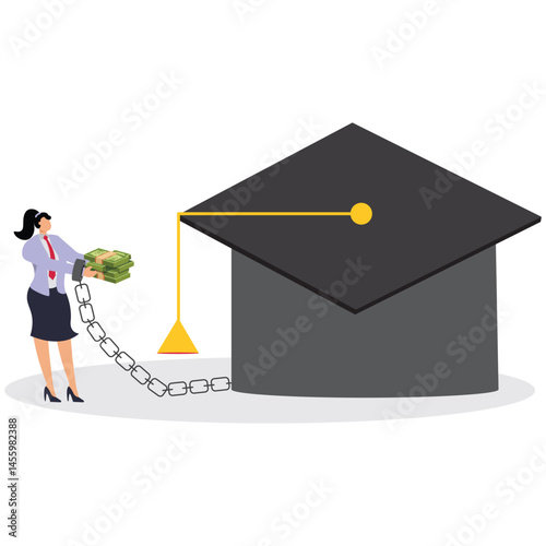 Education and Traps, School Choice Traps, Education and Training Institutions Scams, Businesswomen Carrying Banknotes Standing Behind Graduation Hats Before Throwing Traps