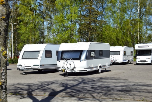 Parking for tourist trailers parked in the park, camping.