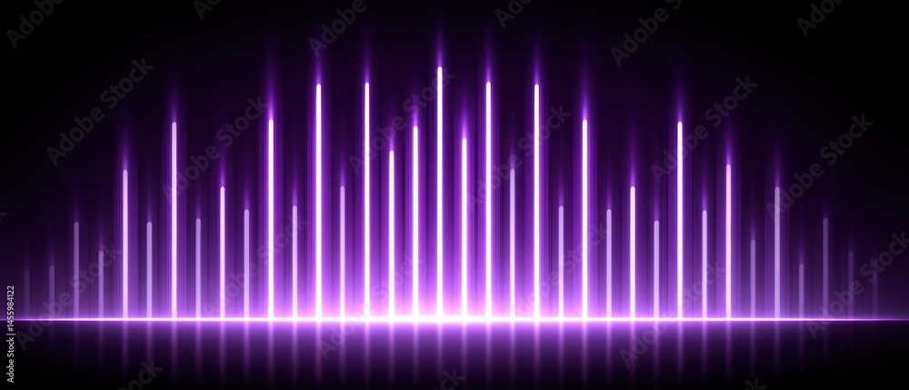 Vertical glowing purple bars on a dark background, resembling an audio equalizer or sound wave visualization.