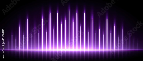 Obraz na płótnie Vertical glowing purple bars on a dark background, resembling an audio equalizer or sound wave visualization. w salonie