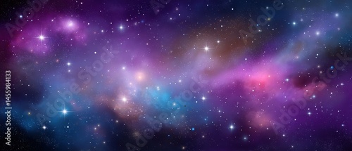 Obraz na płótnie A vibrant, colorful view of outer space featuring stars, nebulae, and cosmic dust in purple and blue hues. w salonie
