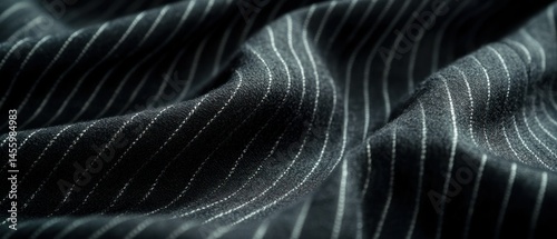 Fabric features elegant pinstripes in dark, textured form.