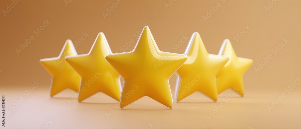 Five yellow stars are arranged in a row on a warm gradient background, symbolizing a perfect rating or high quality.