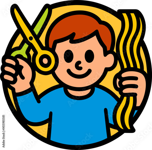 Illustration Of A Person Cutting Hair With Scissors Creating A Cheerful And Playful Scene