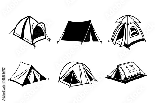 Set of camping tent icons vector illustration.