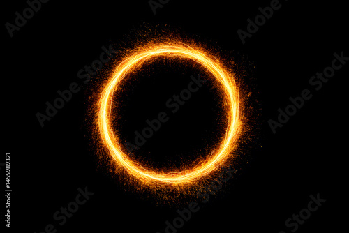 Abstract fire ring of Sparking fire circle isolated on black background
