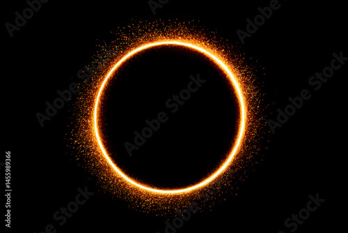 Abstract fire ring of Sparking fire circle isolated on black background