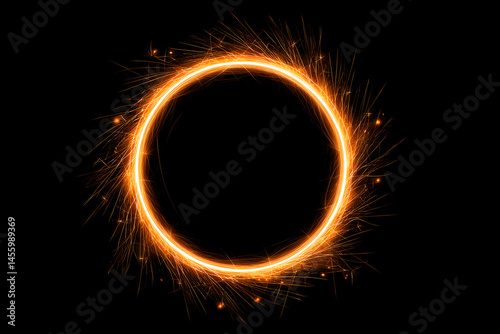 Abstract fire ring of Sparking fire circle isolated on black background