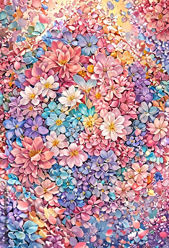 Elegant Photo Presenting Blossoming flowers in a kaleidoscope of pastel shades, petals unfurling. Elegant Photo Presenting Blossoming flowers in a kaleidoscope of pastel shades, petals unfurling.