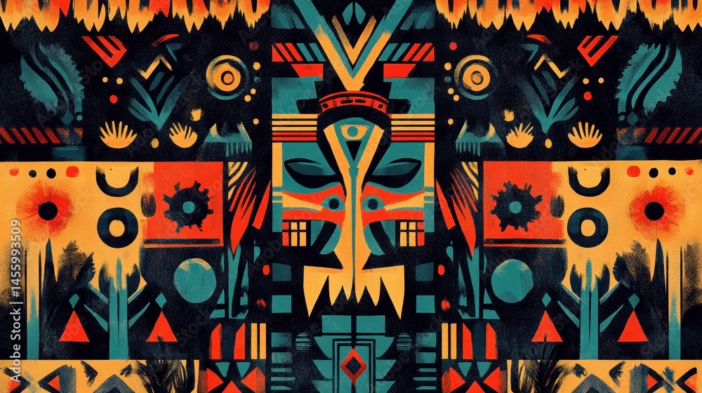 Fototapeta premium Vibrant abstract pattern with tribal motifs