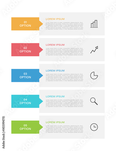 Process vertical diagram template with five sections. Infgographic template with icons