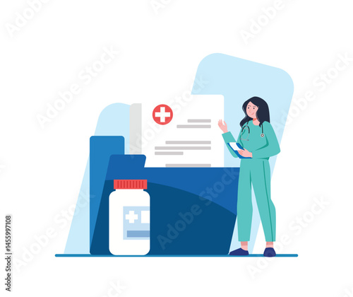 Doctor presenting medication on computer screen