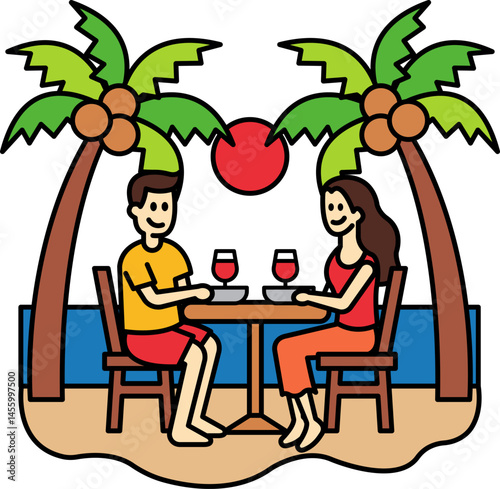 A couple having dinner by the sea