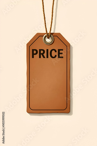 Brown price tag with a black border and the word 