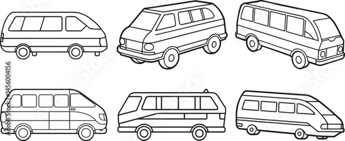 Set of airport shuttle outline vector illustration line art coloring book page