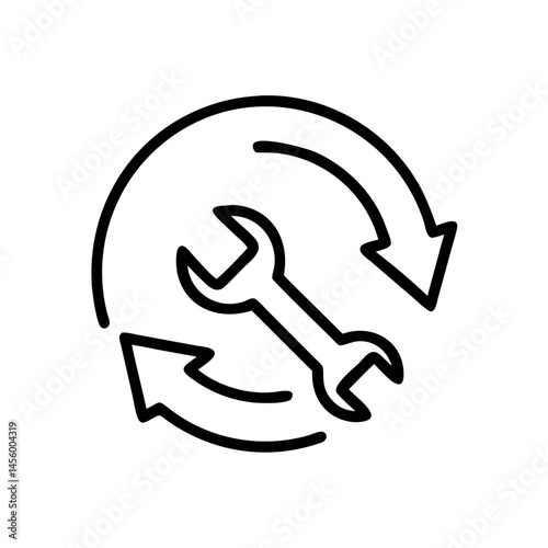 wrench in circular arrows on transparent background for web and graphic design