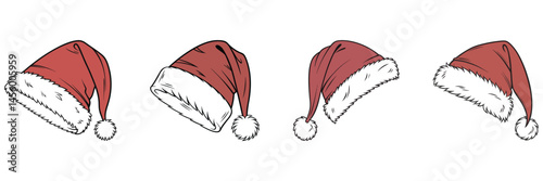 Santa Hat Set Vector Illustration, Christmas Head wear.