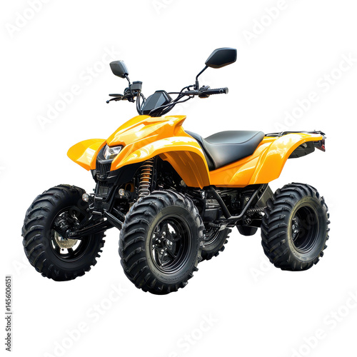 Bright yellow all-terrain vehicle parked against a plain background ready for adventurous outdoor activities and exploration