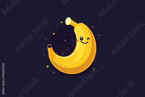 Cute Cartoon Banana Character with a Cheeky Smile and Stars