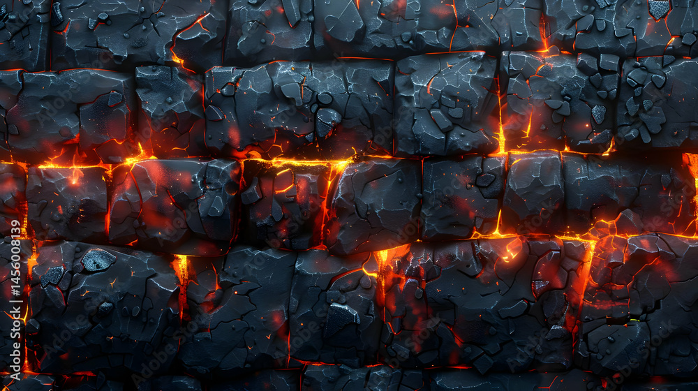 Fototapeta premium Abstract Dark Brick Wall Texture with Orange Fire Accent in Creative Digital Render Background