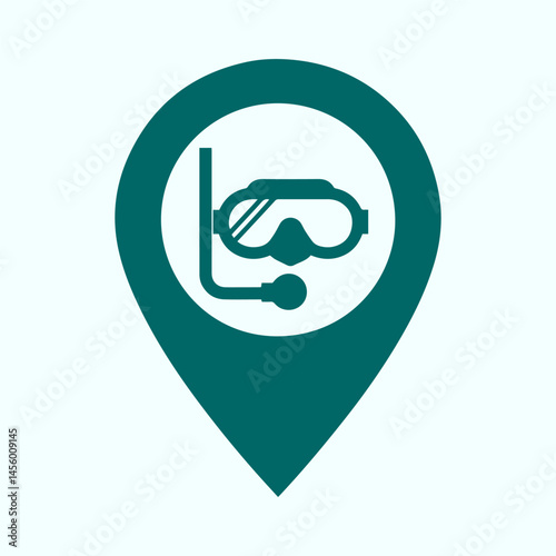 Dive Location Pin Icon, Scuba Spot Map Symbol, Marine Marker