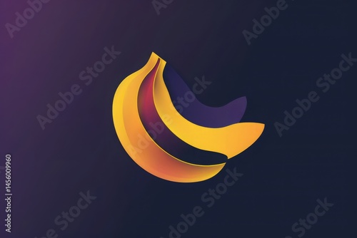 Colorful Abstract Graphic of Banana Shapes on Dark Background