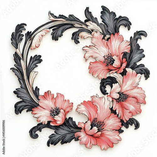Grand cadre de  fleur rose avec de la couleur noire 