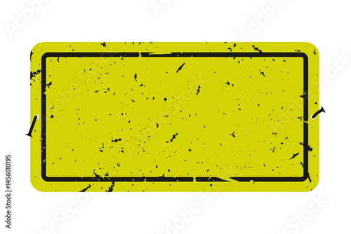 Yellow old metal sign with nails. Colored silhouette. Horizontal front view. Vector simple flat graphic illustration. Isolated object on white background. Isolate.