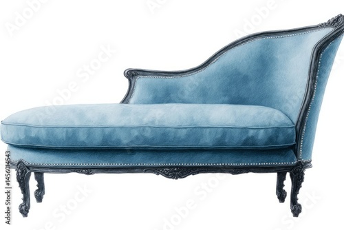 Elegant azure chaise lounge whispers Victorian opulence, perfect for Bastille Day reflections or a steampunk soiree escape