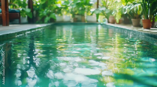 Tranquil Poolside Oasis: A luxurious private pool reflects the verdant foliage of its surroundings, creating a soothing ambiance of natural beauty and relaxation.