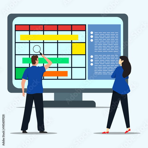 Project managing and analyzing concept, Business people working managing project on computer screen.