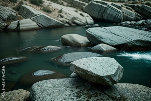 Elegant Smooth stone elements combined with rough, jagged textures.