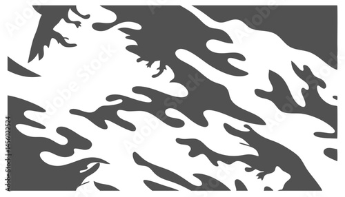 black and white camouflage pattern featuring abstract shapes and fluid lines creates striking visual effect