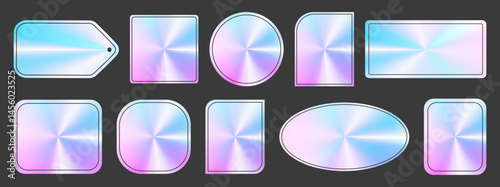 Holographic Labels set. Empty Stickers with Holographic effect. Shiny halograms with Copy space. Isolated Vector template