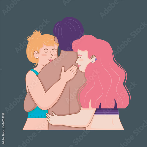 one man with two woman relationship flat design in isolated background