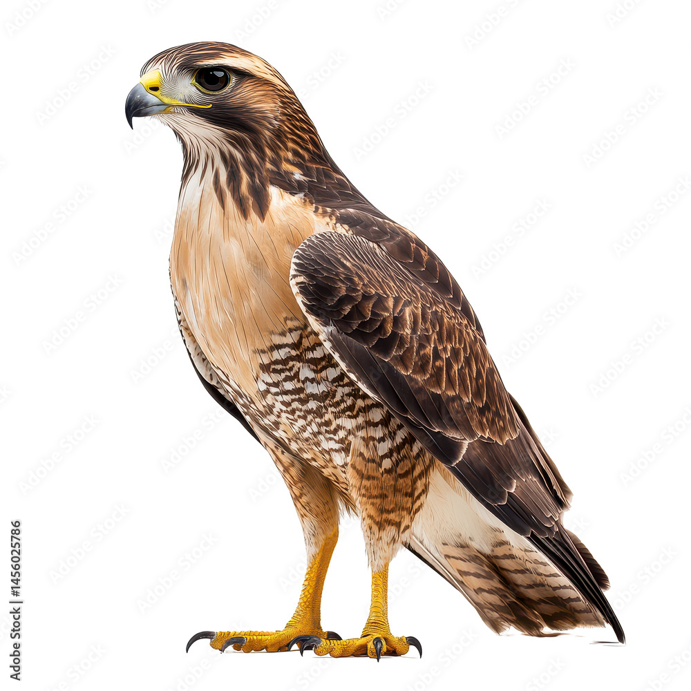 Windy hawk stands proudly with striking plumage in a natural setting under clear blue skies, showcasing its majestic features and keen gaze Windy hawk stands proudly with striking plumage in a natural setting under clear blue skies, showcasing its majestic features and keen gaze