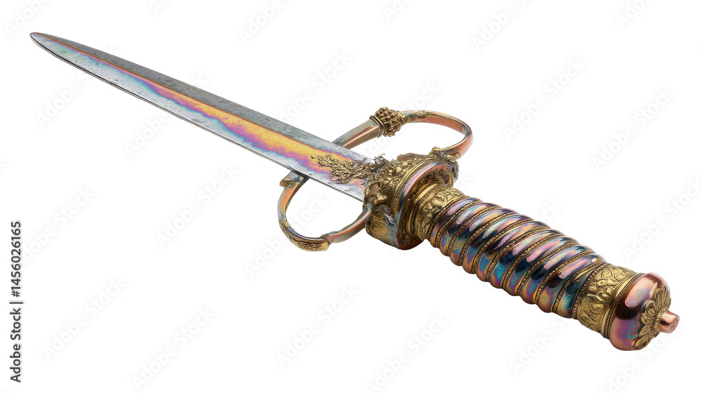 An ornate dagger featuring intricate designs and vivid colors. transparent background An ornate dagger featuring intricate designs and vivid colors. transparent background