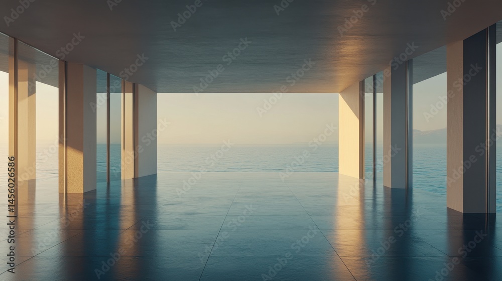 Fototapeta premium Modern Minimalist Ocean View Room Interior Design
