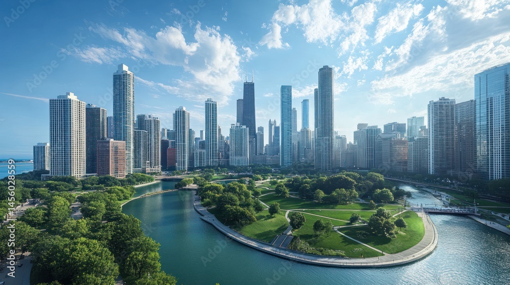 Fototapeta premium Chicago skyline with park and river
