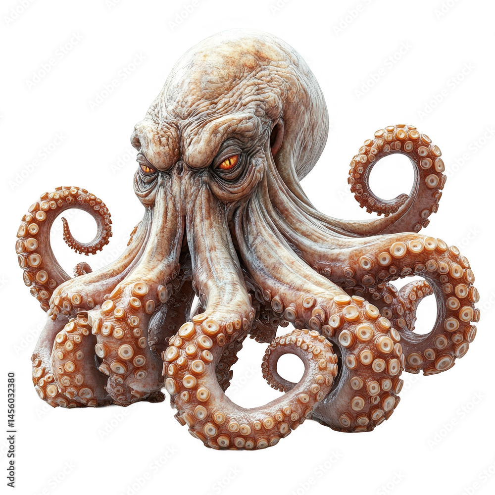 Obraz premium Realistic octopus kraken sea monster ocean creature tentacles illustration on transparent background