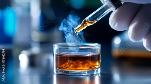 A person is pouring a liquid into a glass, and the liquid is brown