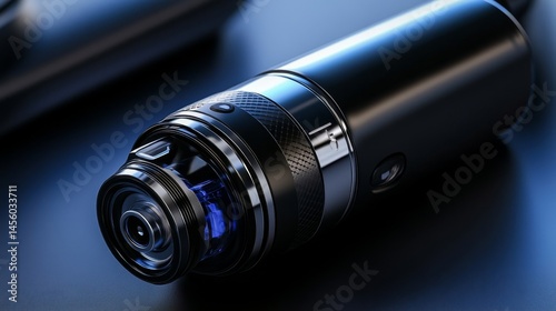 Obraz na płótnie A black vape with a blue lens sits on a table w salonie