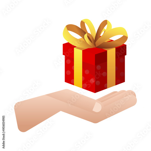 Hand holding a beautiful gift .Vector illustration