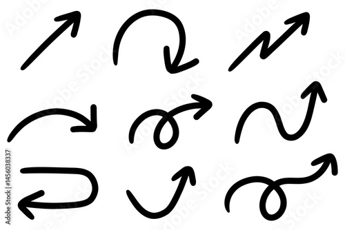 Set of hand-drawn arrows, sketch style vector collection.
