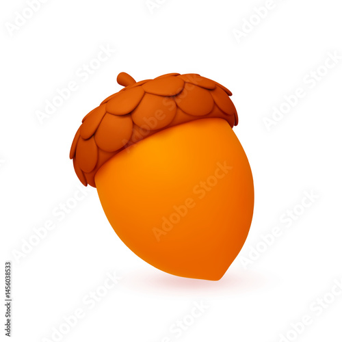 Realistic acorn 3d icon. Forest acorn element, autumn nature object. Render plastic style, isolated natural oak tree product, vector illustration